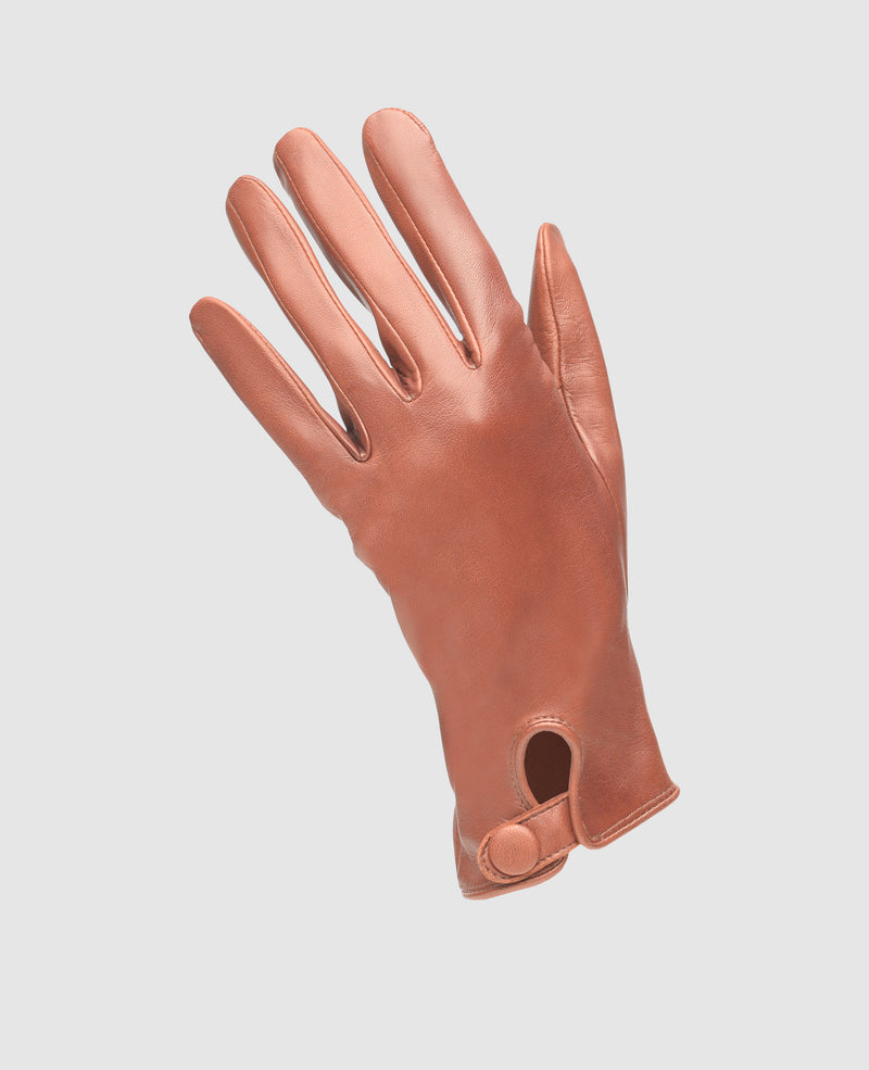 Gloves with button - Red brown