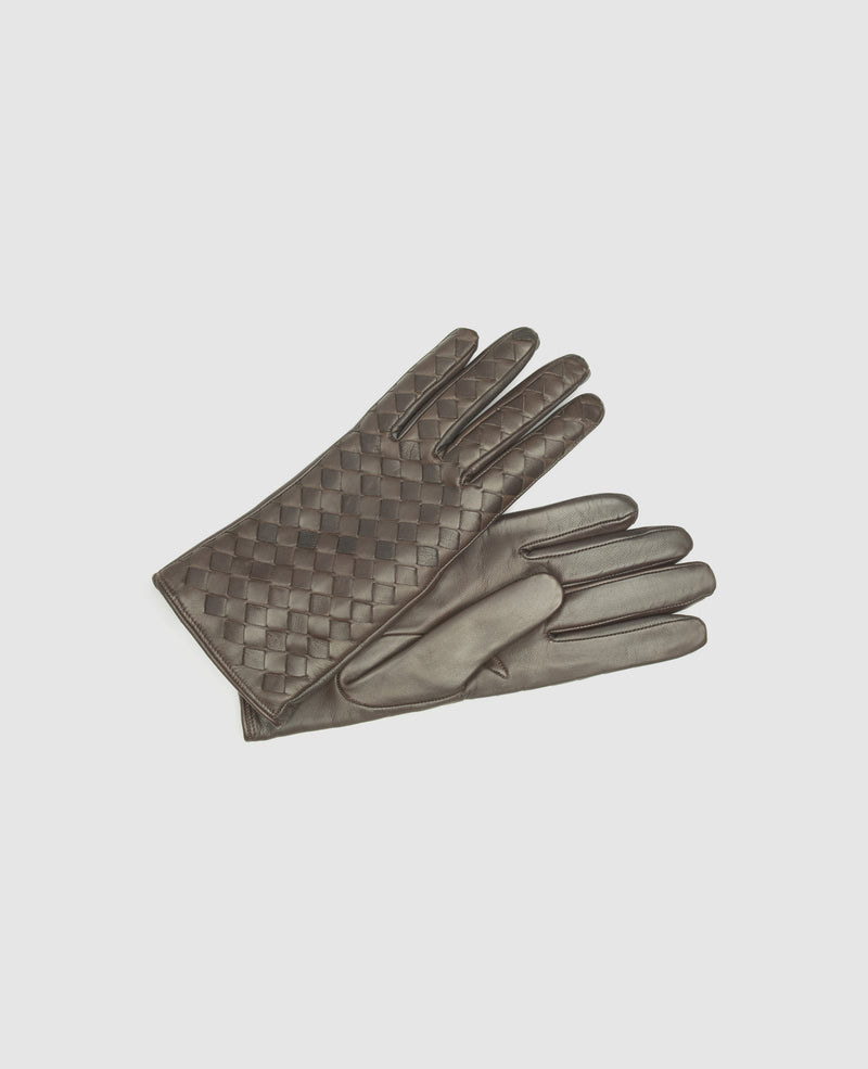 Woven leather gloves - Dark Brown