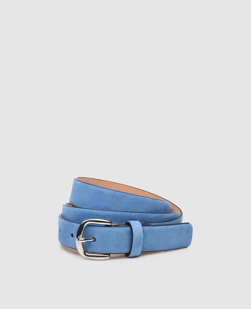Velour Leather Belt in Light Blue - Light Blue