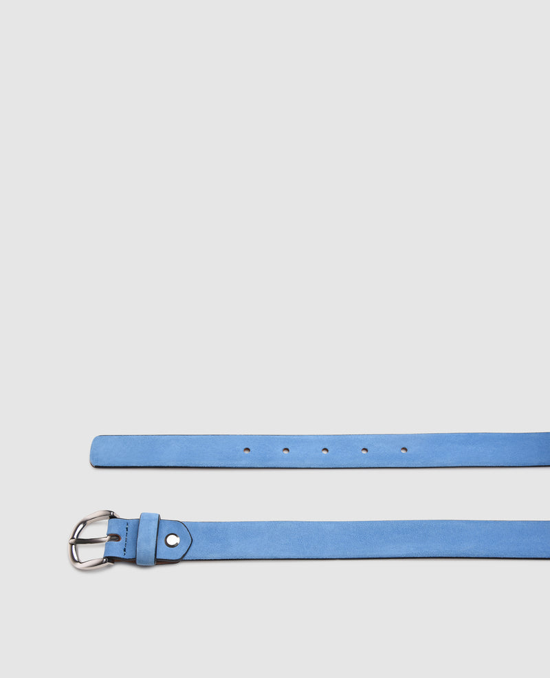 Velour Leather Belt in Light Blue - Light Blue