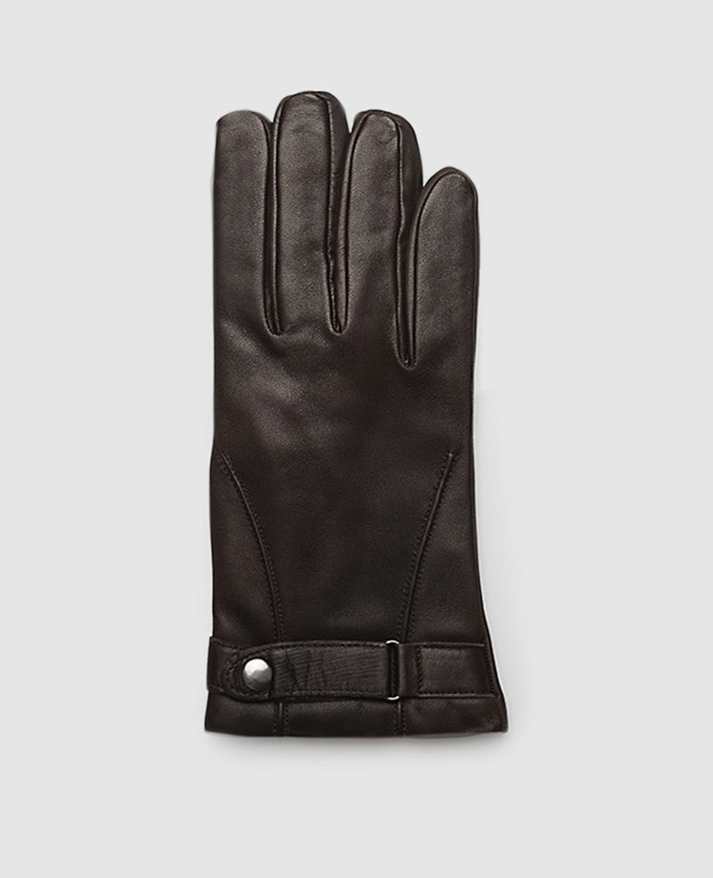 Gloves with button - Dark Brown
