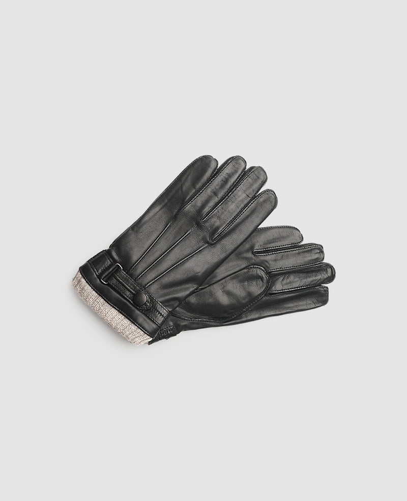 Leather gloves with cuff - Black