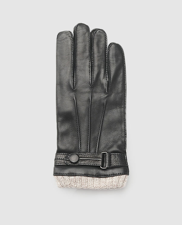 Leather gloves with cuff - Black