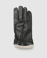 Leather gloves with cuff - Black