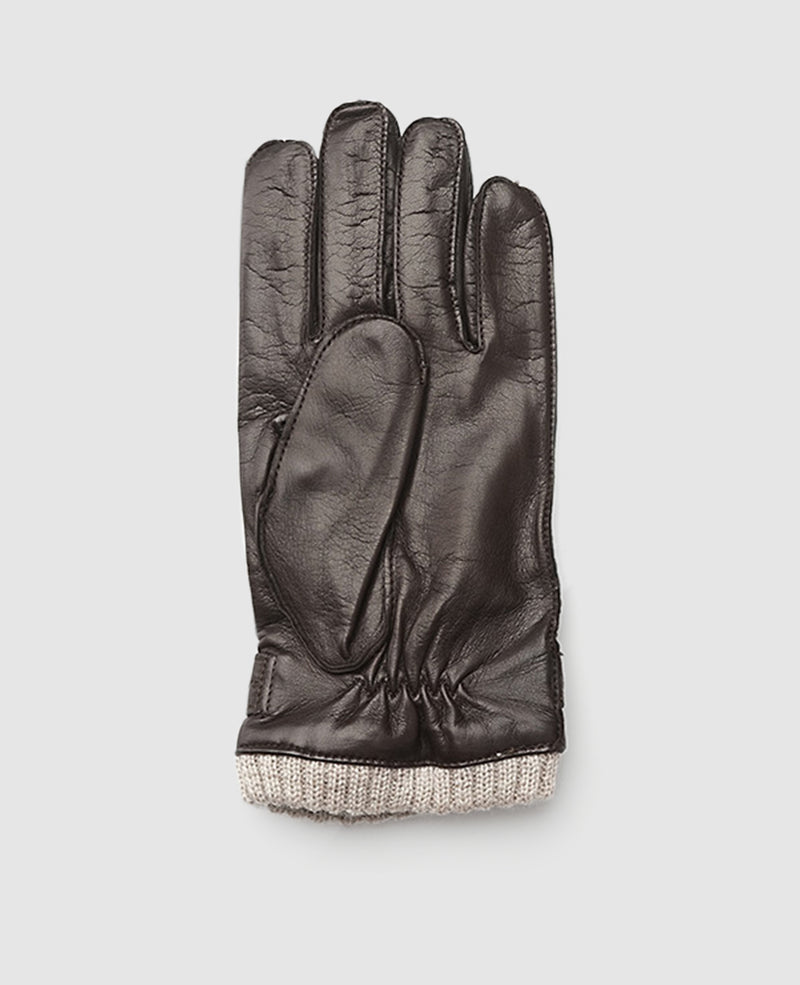 Leather gloves with cuff - Dark Brown
