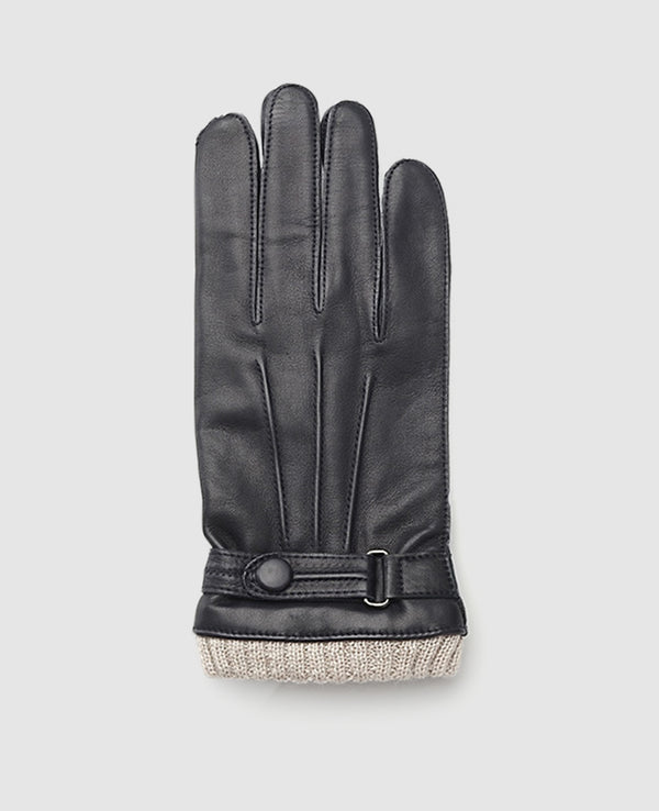 Leather gloves with cuff - Dark Blue