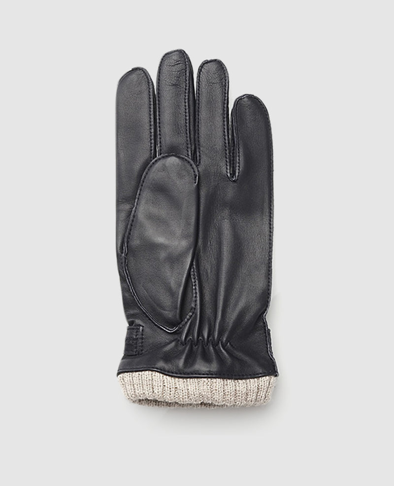 Leather gloves with cuff - Dark Blue