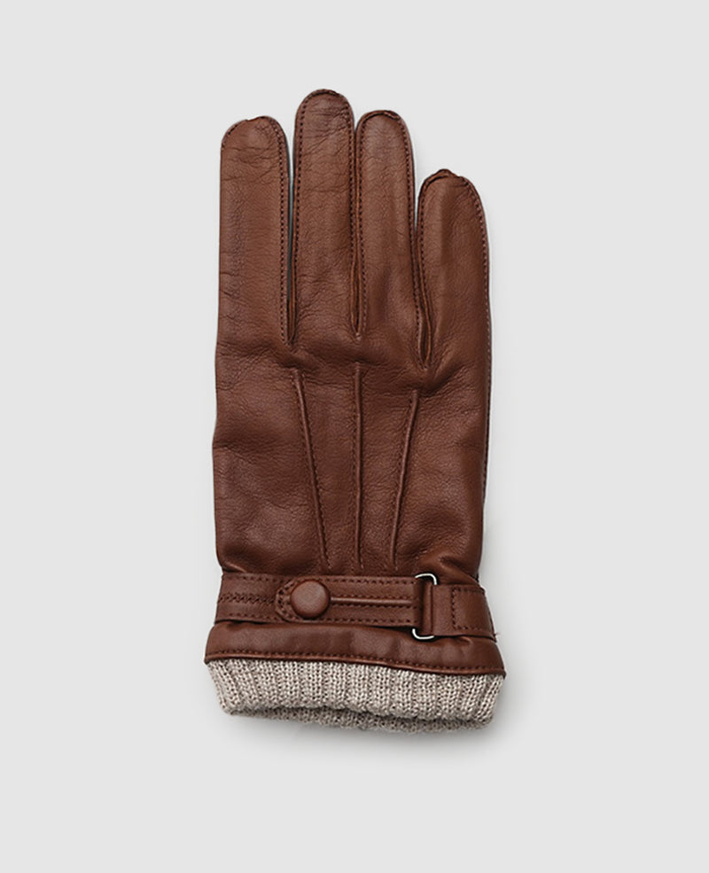 Leather gloves with cuff - Light Brown