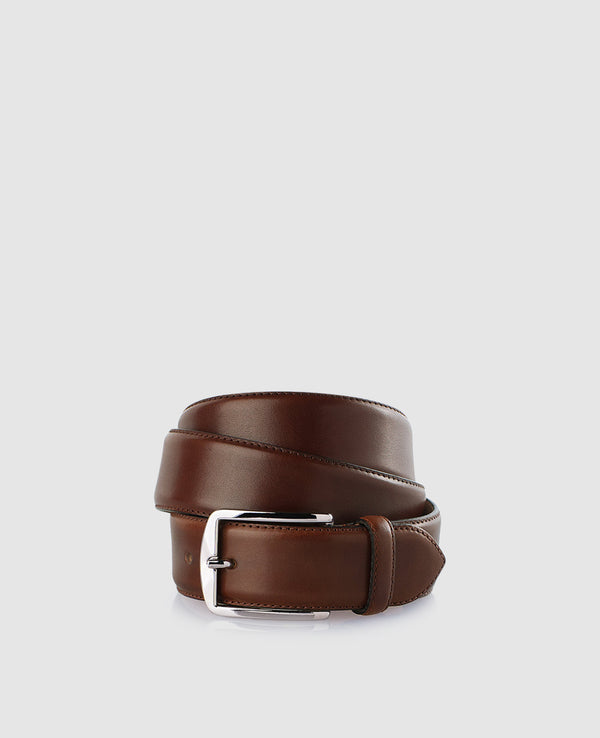 Men’s leather belt in dark brown - Dark Brown